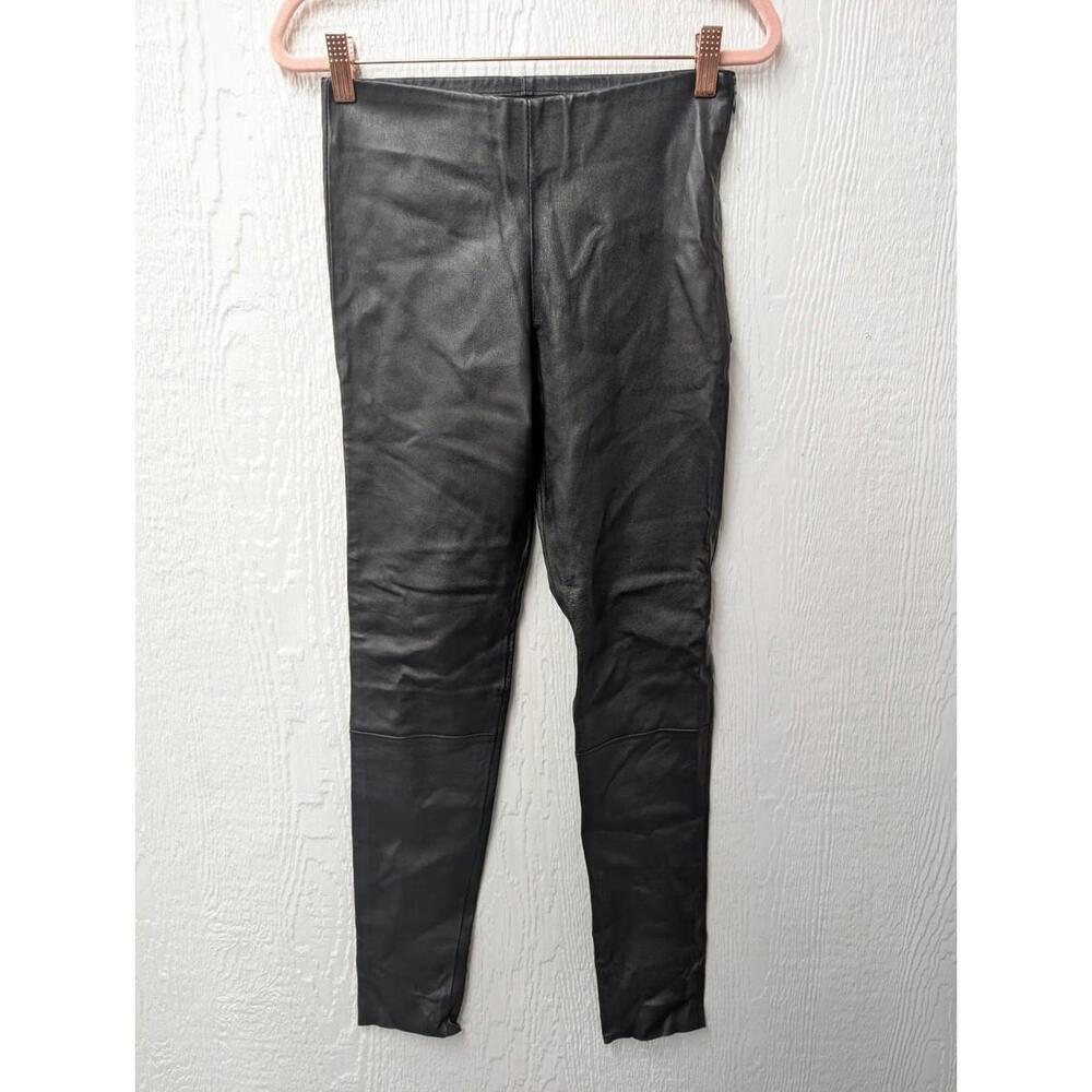 Karen Millen Black Stretch Lamb Leather Leggings Pants Quiet Luxury Size US 4